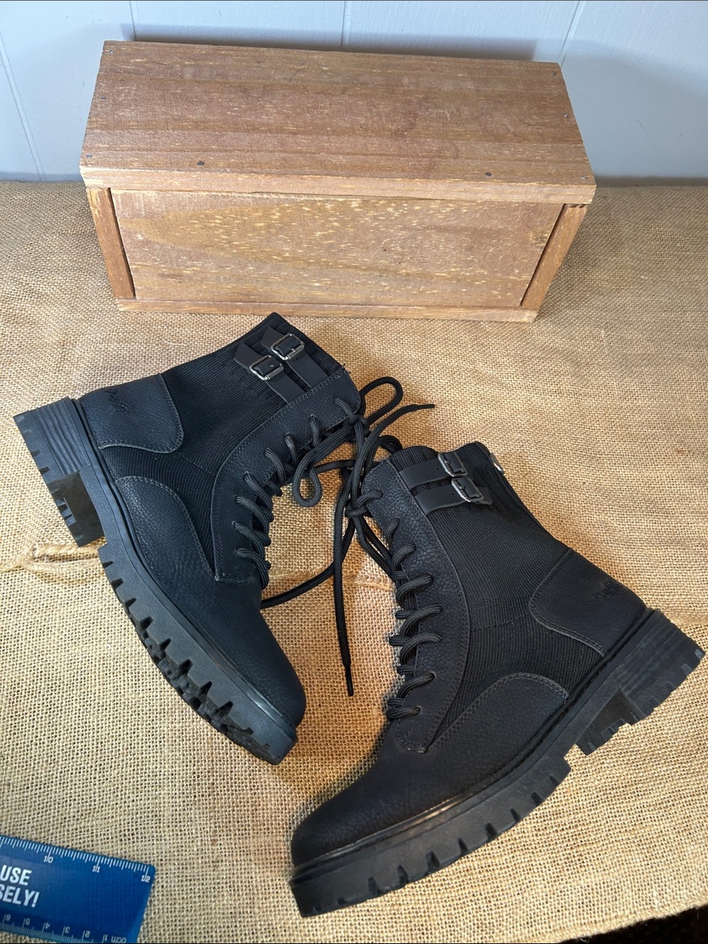 Blowfish Black Lace-Up Buckle Combat Boots - Picture 4 of 10